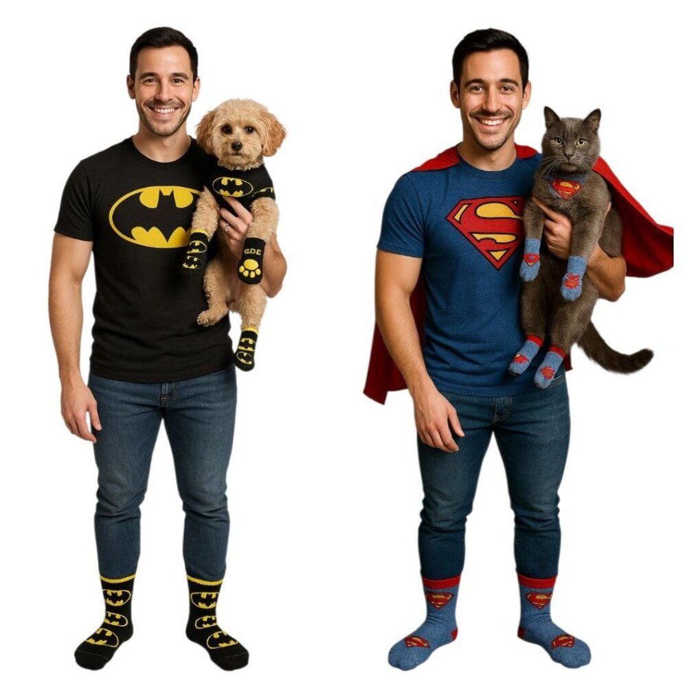 DC BATMAN SUPERMAN CREW SOCKS MEN'S WOMEN'S WOMAN'S SMALL DOG CAT ANIMAL SOCK